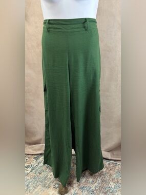 Lane Bryant Green Linen Blend Wide Leg Cargo Pants Plus Size 16